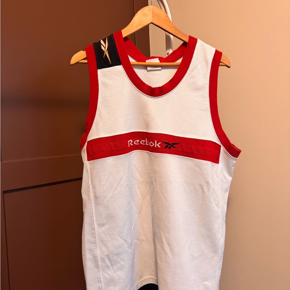Reebok White and Red Athletic Tank